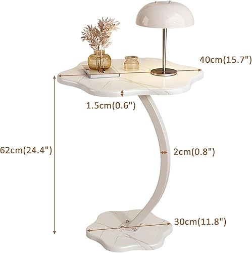 Miniatura 2 de Mesa auxiliar en forma de C para sofá, mesa auxiliar en forma de flor, mesita de noche moderna con marco de metal, mesita de noche pequeña, mesa C