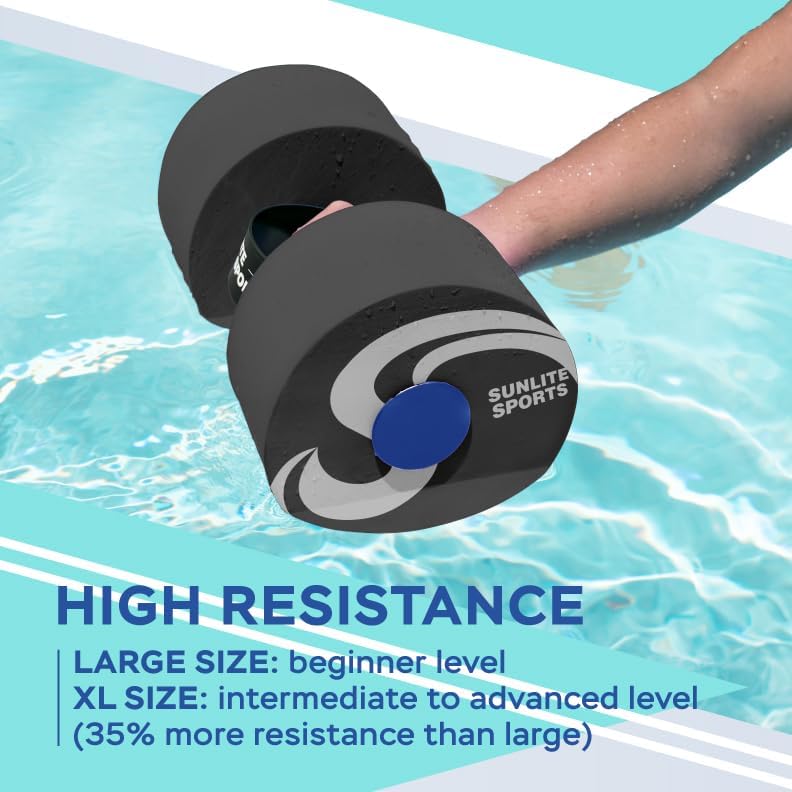 Sunlite Sports Water Weights Pool Exercise Dumbbells, Water Aerobic Equipment, High-Density EVA-Foam Dumbbell with Handle Strip, Aqua Therapy, Pool Fitness, Water Exercise, Set of 2 - Image 3