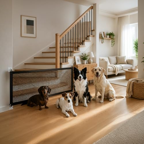 IlGruppone Barriera di Sicurezza per Cani e Animali Domestici 110x72 cm – Cancelletto in Rete con Montaggio Senza Forare, per Porte, Corridoi e Scale