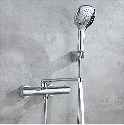 SnamicE Grifo termostático para bañera con 3 configuraciones, Ducha de Mano, Grifo de llenado de bañera de latón para Montaje en Pared, Grifo de bañera de Alto caudal, Grifo Mezclador,