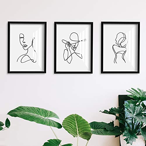 ArtbyHannah Framed Minimalist Line Wall Art Decor Abstract Woman's Body Shape Picture Frame Collage Set Modern Poster Print Artwork for Home Bedroom Decoration (12 x16 Inch, 3 pieces)