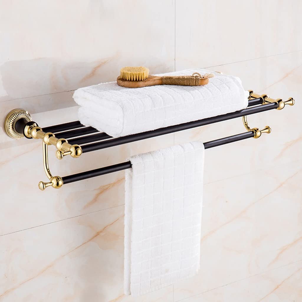 GLETSF European-Style Golden Bathroom Hardware, Black And Antique Bath Towel Rack, Storage Rack, Bathroom Towel Shelf