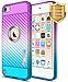 NageBee Frost Clear Case Compatible Apple iPod Touch 5/6, iPod 5th / 6th Generation w/[Tempered Glass Screen Protector] [Carbon Fiber] Lightweight Ultra Slim Soft TPU Cover Cute Case -Purple/Blue