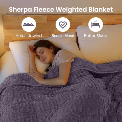 Image of Sherpa Fleece Adult Weighted Blanket Great for Sleep, 20 lbs Dual Sided Soft Fuzzy Heavy Blankets for Couch Bed Sofa, Cozy Warm Arched Jacquard Throw for Winter (Light Purple, 60 inch x 80 inch, 20 Pounds)