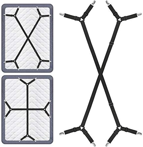 Bed Sheet Fasteners, Adjustable Triangle Elastic Suspenders Gripper Holder Straps Clip for Bed Sheets, Mattress Covers, Sofa Cushion