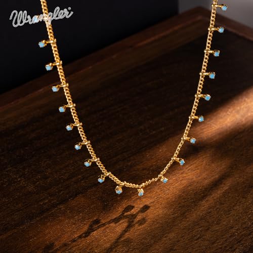 Montana West x Wrangler Gold Plated Chain Choker Necklace for Women, 18k Gold Plated Lightweight CZ Beaded Dainty Jewelry4