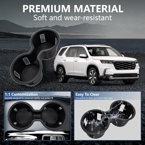 Image of Cup Holder Inserts Compatible with Honda Pilot 2023-2025 2026 Accessories, Non-Slip TPE Center Console Cup Holder Protector Organizer for Honda Ridgeline&Passport 2024 2025 2026 Accessories