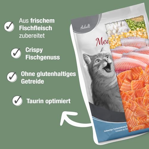 PLATINUM - Katzenfutter MeatCrisp Adult Fish aus dem Frischfleischtrockner - 1,5kg Katzenfutter trocken mit 82% Frischfleisch - Trockenfutter für Katzen - Crispy Biss und leicht verdaulich
