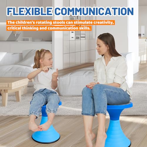 Image of AOBOTE Kids Wobble Swivel Stool, 15.7 inch Height Wiggle Stool for Ages 6+, 360 Rotatable Active Learning Chair, Flexible Seating for Classroom & Home, Improves Posture & Focus, Blue