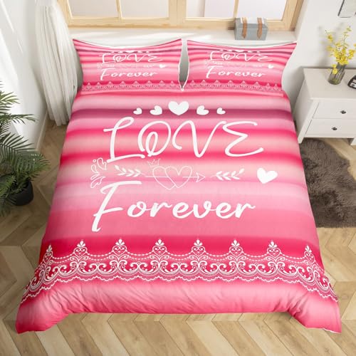 Valentine Bedding Romance Love Duvet Cover Pink Ombre Gradient Twin Comforter Cover Valentine's Day Gifts Quilt Cover for Girls Women Girlfriend Kawaii Room Decor (Lovely Color,Sweet Style)