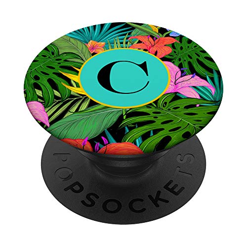 Floral Hawaiian Tropical Hojas Teléfono Botón Titular Letra C PopSockets PopGrip Intercambiable