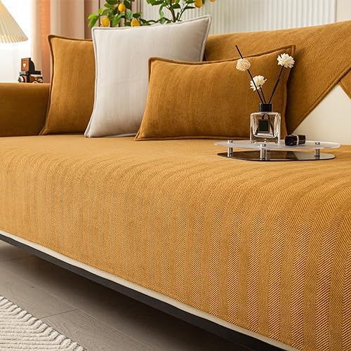 Funny Sofa Cover, Fuzzy Couch Cover, Herringbone Chenille Fabric Furniture Protector Sofa Cover, Cosy Solid Colour Non-Slip Couch Cover (Khaki,70 * 70cm)