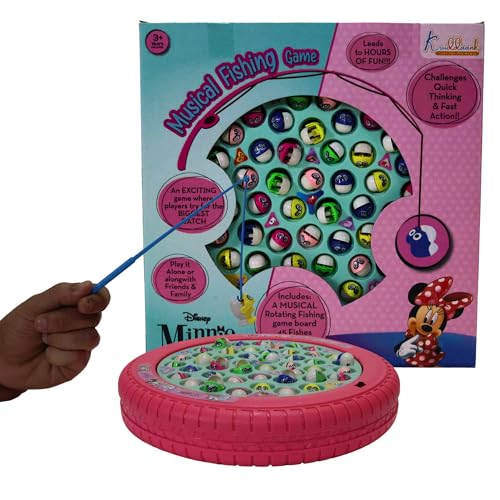 Image of Minnie Musical Fishing Game - Electronic Rotating Board with 45 Fishes & 4 Poles, Ocean Theme Battery Operated Toy, Educational Pink Fishing Game|Birthday Gift for Kids & Toddlers, Ages 3+