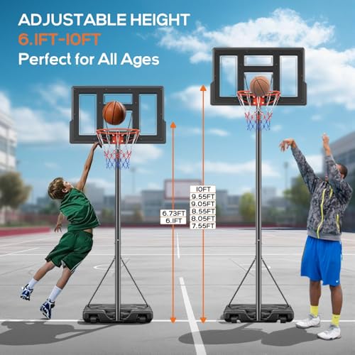 Portable Basketball Hoop Outdoor 6.1-10FT Adjustable Basketball Hoops, 44 Inch Shatterproof Backboard, Shock Absorbent Rim, Fillable Base, 2 Wheels for Swimming Pool/Backyard/Driveway, New Version - Thumbnail 2