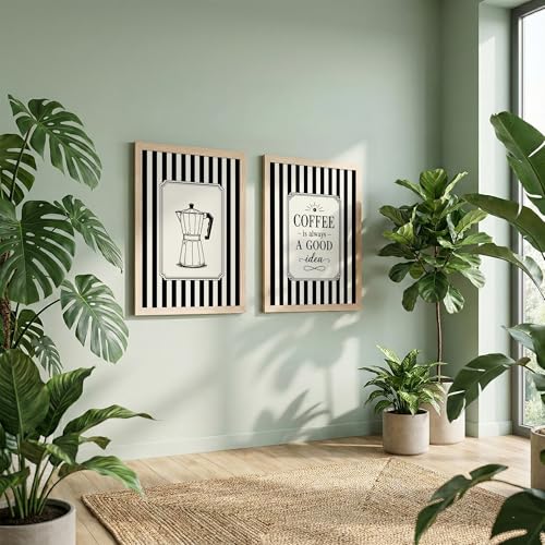 Image of NoWorries Coffee Wall Art Frames Set of 2 | Framed Black & White Coffee Quote Prints, Vintage Kitchen & Bar Decor for Home, Cafe & Dining Room Artwork Framed Paintings (Art-21, 10x13inch)