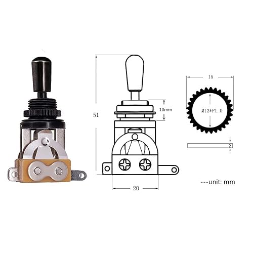 Miniatura 5 de JD.Moon Interruptor de palanca de 3 vías para guitarra eléctrica, interruptor selector de pastilla con perilla de punta de latón (cromado)