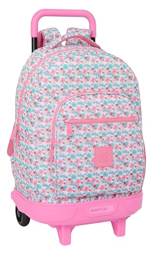 Safta Moos Flores - Mochila Grande con Ruedas, Compacta, Extraíble, Ideal para Niños de Diferentes Edades, Cómoda y Versátil, Calidad y Resistencia, 33x22x45 cm, Color Multicolor