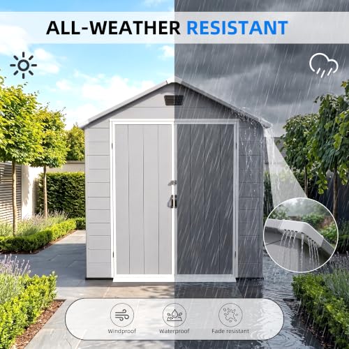 Image of Greesum 6x10FT Plastic Outdoor Storage Shed with Floor, Light Gray
