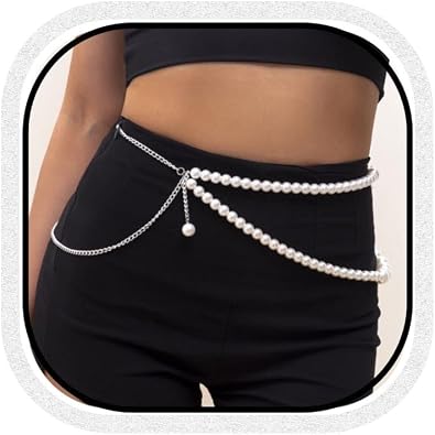 JEWEKY Pearl Waist Chain Belt Silver Body Chain Jewelry for Women