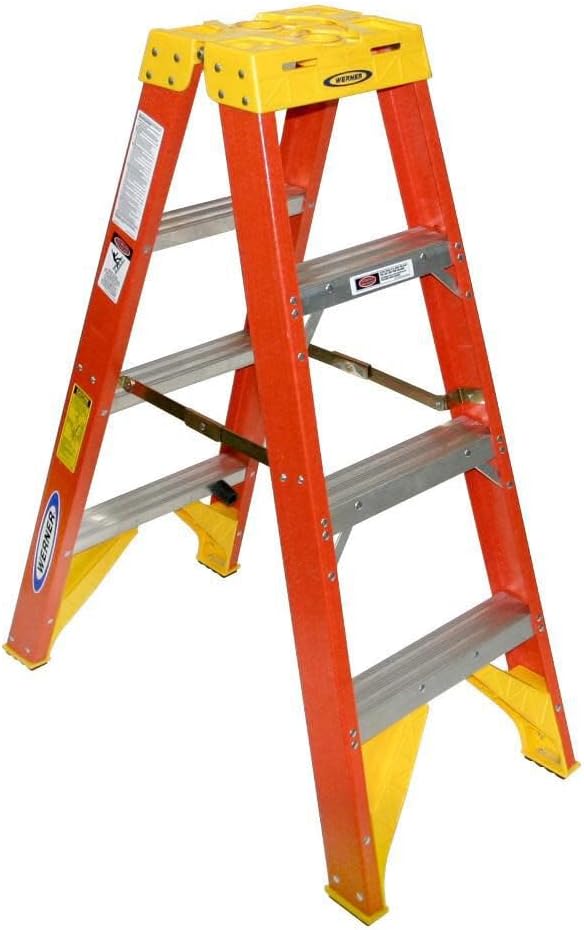 Werner (T6204) Twin Step Ladder, Fiberglass, Orange, 4' Length, 19.92" Width, 9" Height