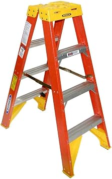 Werner (T6204) Twin Step Ladder, Fiberglass, Orange, 4' Length, 19.92 Width, 9 Height