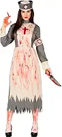 Fantasia Enfermeira Assassina Halloween Feminina Adulta Zumbi Avental Vestido e Chapéu Sangrento