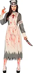Fantasia Enfermeira Assassina Halloween Feminina Adulta Zumbi Avental Vestido e Chapéu Sangrento