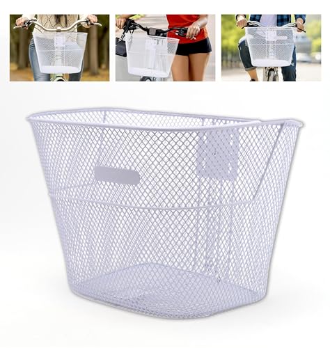 IPEA Fahrradkorb für Vorne aus Metallgeflecht Weiß – 21 x 24 cm – Gepäckträgerkorb für Klassische Fahrräder und Mountainbikes – Leicht, robust, rostfrei – Universeller Aufbewahrungskorb