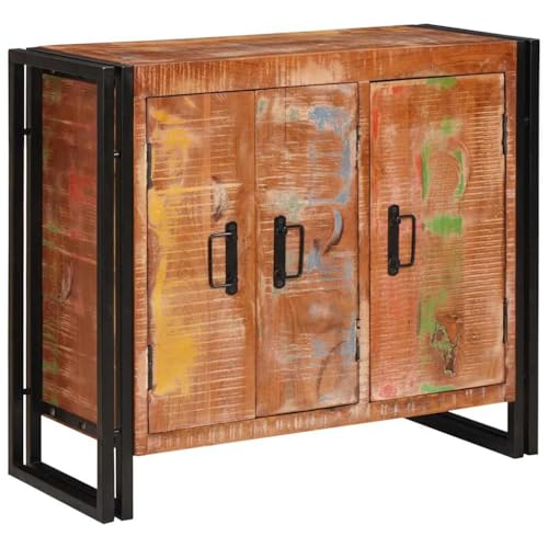 vidaXL Buffet avec Portes Marron Bois Recyclé Massif et Métal, Rangement de Salon, Buffet rectangulaire Industriel, Espace Ample, Design Efficace, unité...