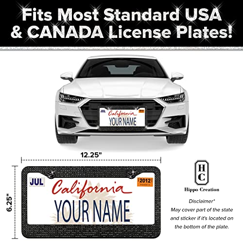 Black Bling License Plate Frames for Women - 2 Pack Bedazzled Cover, Clear Crystal Stainless Steel Girly Queen Sparkle License Plate Frame Cute Diamond Shiny Black Sparkly Cover by H C Hippo Creation - Image 6