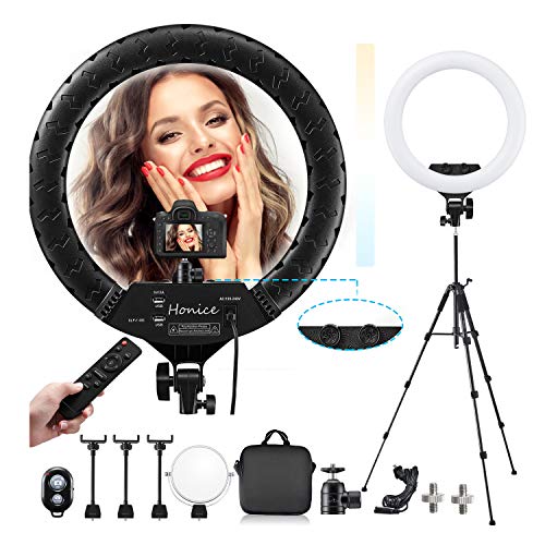New Product Ring Light 22 Inch Led Blogger Light Tripods for Phones, Honice Heavy Duty Makeup RingLight with Wireless Remote and Dimmable 3200-6500K, Vlog Kit Light for Streaming, YouTube, Online Teaching Props