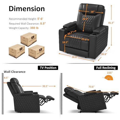 Image of MCombo Oversized Power Recliner Chair with Adjustable Headrest & LED Light for Adults, Zero Gravity Recliner with USB & Type C Ports, Cup Holders for Living Room & Home Theater, Faux Leather HTS401