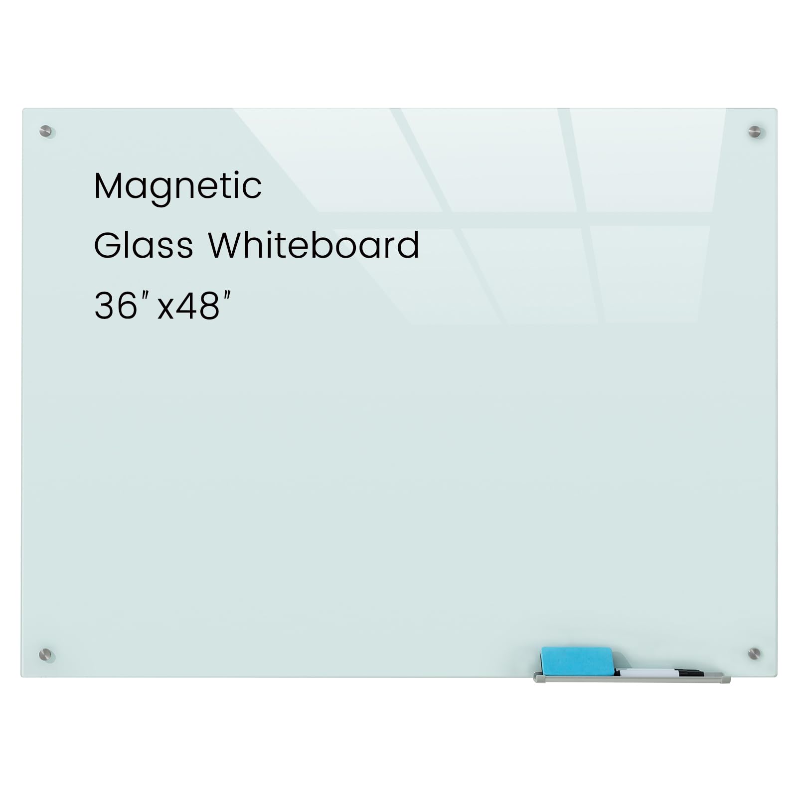 Glass Magnetic White Board - 48 x36 Inches Frameless Dry Erase Whiteboard for Wall, Writing Board for Meeting, Wall Mounted Glass Board for Office and Schools