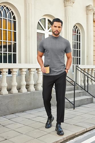 Image of COOFANDY Mens Mock Turtleneck Shirts Casual Premium Cotton Short Sleeve Shirt Basic Half Neck T-Shirts