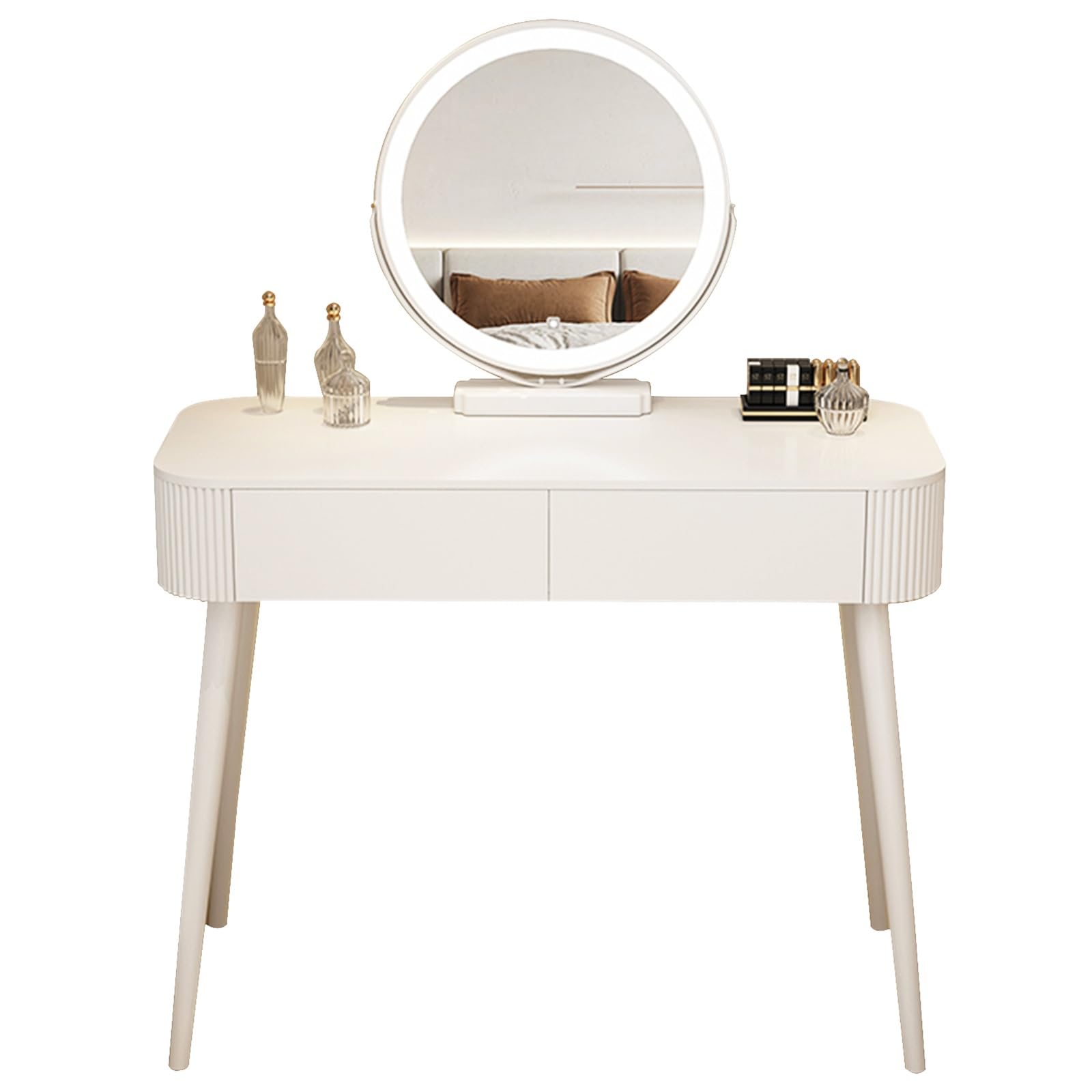 asdchZen Led Lighted White Vanity Desk With Drawer And Cosmetic Storage Nizer For Bedroom Dressing Room Compact And Stylish Makeup Table,Table-100cm/39.3in