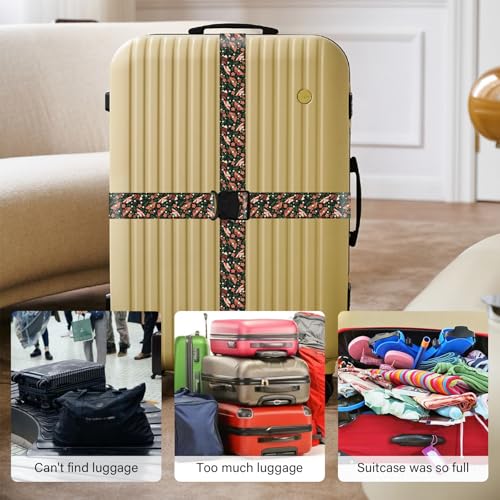 Image of 2 Pack Luggage Straps for Suitcases, Adjustable Travel Belt with Double Lock and Quick Release Buckle, Heavy Duty Nylon Bag Packing Strap, Unique Business Travel Accessories-Flower Butterfly