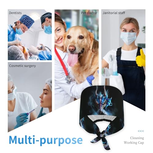 Image of Cute Pug Dog Print Working Cap Scrub Cap with Sweatband,Adjustable Fashion Bandage Tie Back Hat Headwear for Women Men