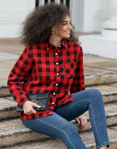 Image of SANGTREE Girls & Women's Long Sleeve Flannel Plaid Shirt Button Down Shirts, 3 Months - US 2XL