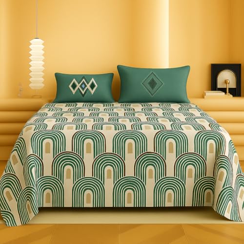 BSB HOME King Size Bedsheet | Cloud Cotton Flatsheet King Size with Contrasts Two Pillow Covers| 300 TC | Super Soft Bed Sheet for King Size Bed | Floral Design (240 x 230 cm, Green & Ivory)