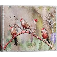 SIGNWIN Canvas Wall Art A Group of Red, White and Brown Small Birds on Trees Branches Birds Wilderness Oil Painting Realism Contemporary Colorful for Living Room, Bedroom, Office - 12x18 inches