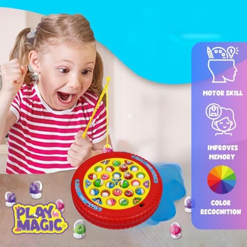 Image of PlayMagic Fishing Game Mickey Play Set|Magnetic Fishing Game Toys|Rotating Board Game with Music|Includes 21 Fish and 4 Fishing Poles|Party Game Toys for Kids Age 3 4 5 6 7 and Up|Made in India