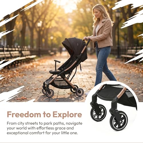 Image of Cool Kids Superb Lightweight Travel Stroller, Auto Fold Buggy Rose Gold | Need an airplane approved toddler stroller? Slide folded rose gold pram like rolling luggage through airport security.