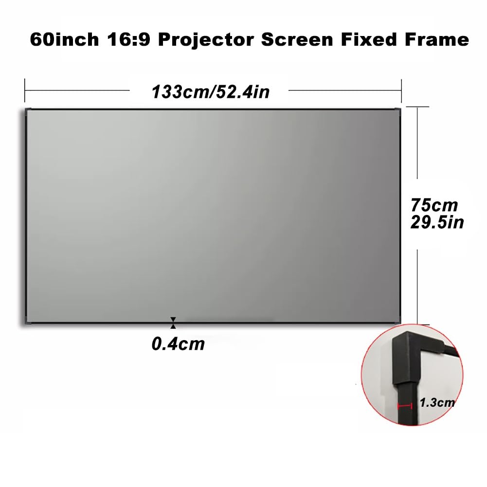 60-calowy ekran projekcyjny, stała rama i montaż ścienny, telewizor 16:9 3D 4K/8K HD, biały ekran filmowy do kina domowego w pomieszczeniach i na zewnątrz, do biur