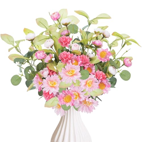 Zythrem Künstliche Blumensträuße Kunstblume Rosa Chrysanthemum Kunstblumen Dekoration Kunstblumenstrauß Plastik Blumen für Garten Party Hochzeits Haus Tischdeko(6 Stück)