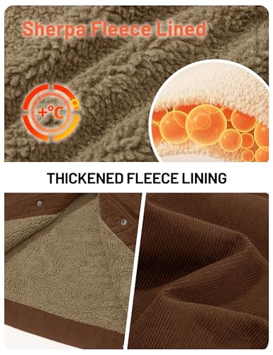 Image of TACVASEN Mens Winter Corduroy Jackets with Multi Pockets Turn-Down Collar | trucker jackets,warm jacket casual stylish,sherpa coat,cotton,thickened fleece lining,cold weather, vintage,barn,cargo