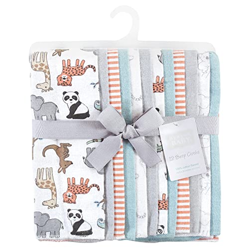 Image of Hudson Baby Unisex Baby Cotton Flannel Burp Cloths Bundle, Zoo Animals, One Size