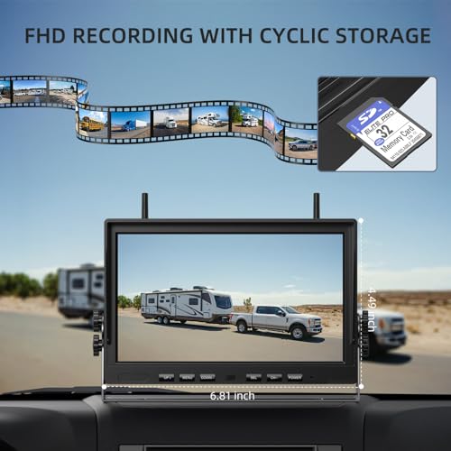 Image of eRapta 4 Wireless Backup Camera Magnetic: 10.1 inch IPS Full-Size DVR Monitor, Install-Free RV Camera System with IR Night Vision, Built-in 9600mAh Battery for RV /Camper /Truck /Trailer /Tractor ACT104