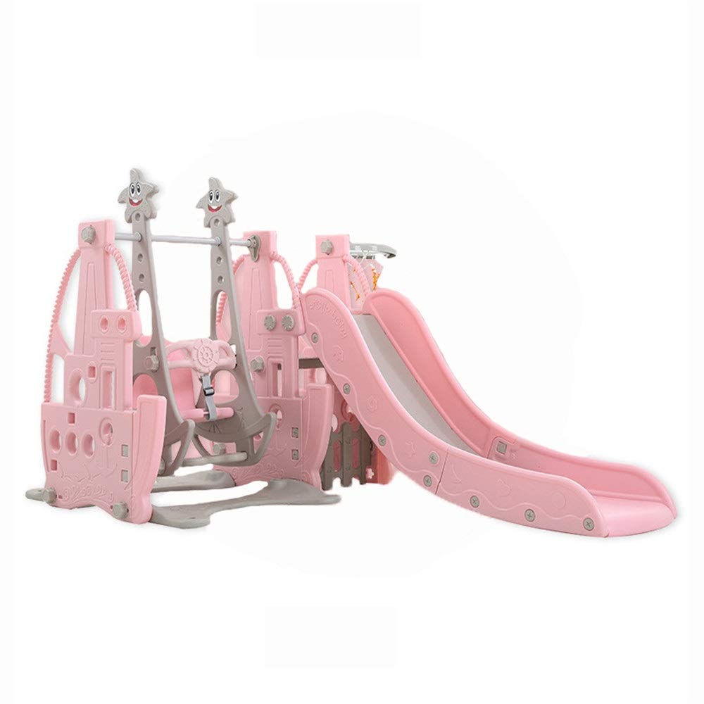 Freestanding slide for Children Garden Slide 3-in-1 Slide Family Slide  Playground For Boys And Girls Swing Basketball Rack Garden Slide (Color  Pink