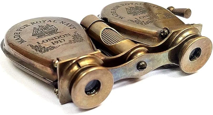 Vintage Royal Navy London 1917 Brass Binoculars, Antique Maritime Collectible, Folding Design-image-3
