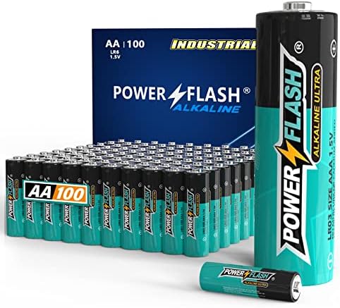 POWER FLASH AA Batteries with Fresh Date - 100 Count Industrial Pack - Ultra Long-Lasting Triple A Alkaline Battery